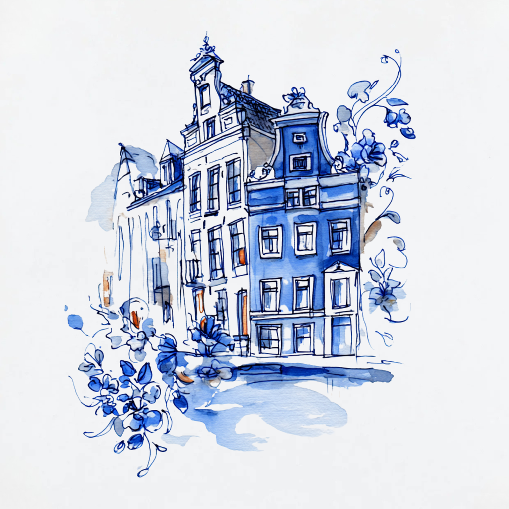 Amsterdam Canal Houses with Flowers 